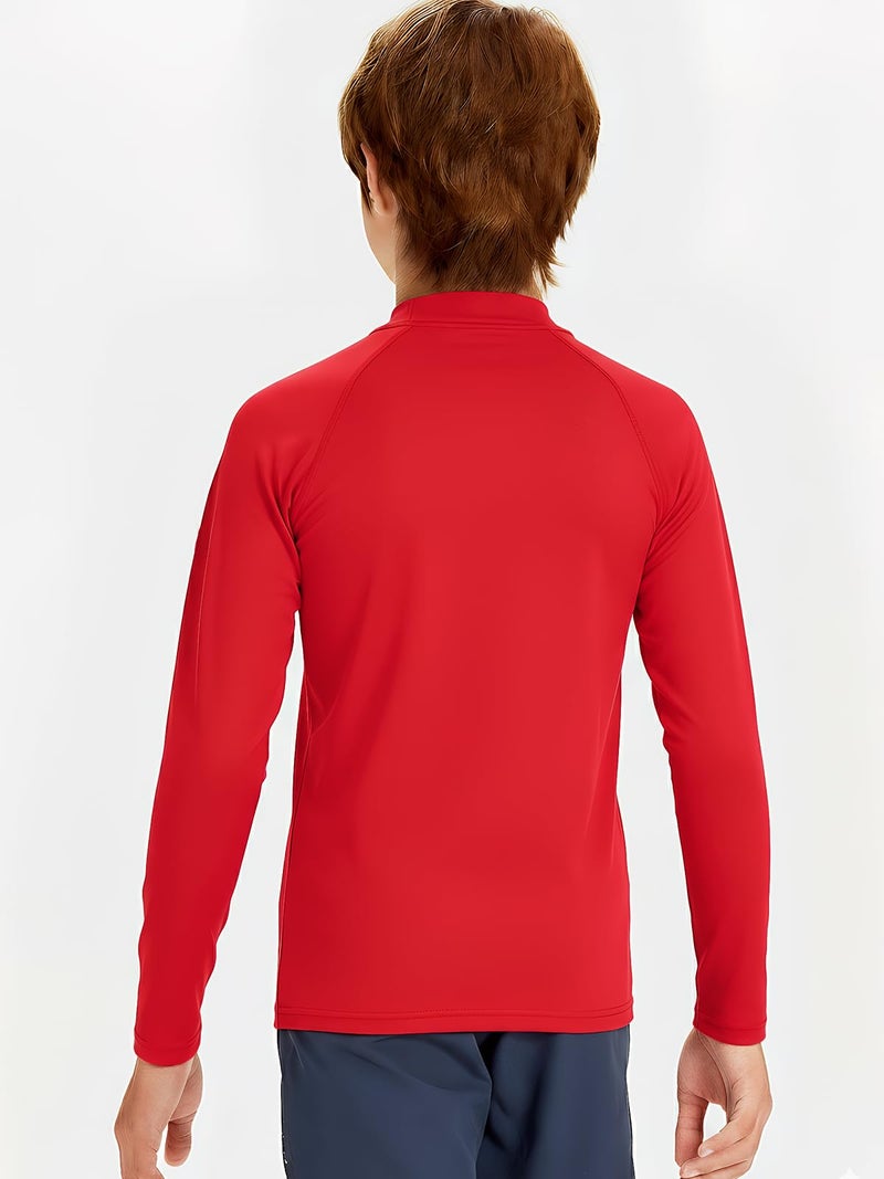 DEVOROPA Youth Boys Compression Thermal Shirts Long Sleeve Undershirt Fleece Baselayer Mock Top Red L - Image 2